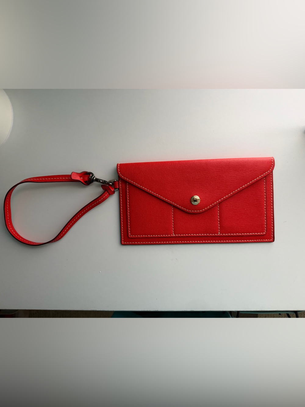 Dooney & Bourke Vintage Red Textured Leather Envelope Wristlet Wallet